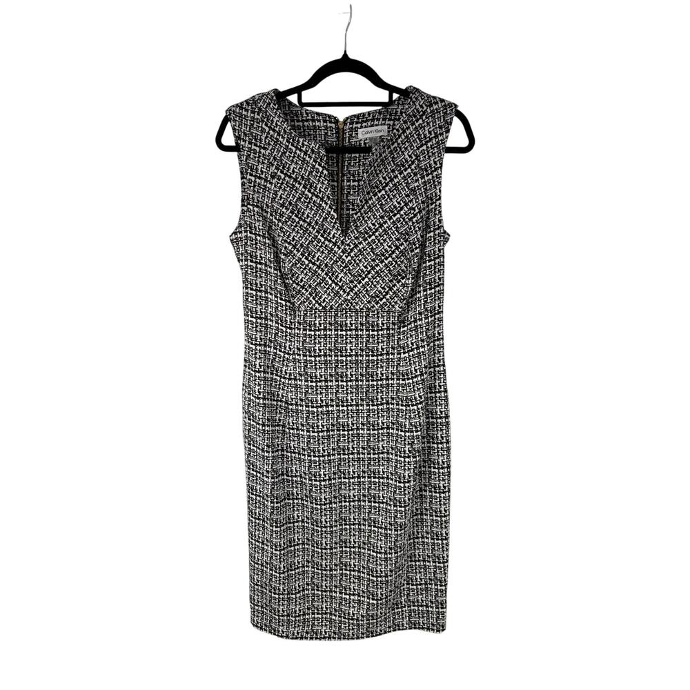 Calvin Klein Black & White Plaid Sheath Dress Womens 8 Career Professional